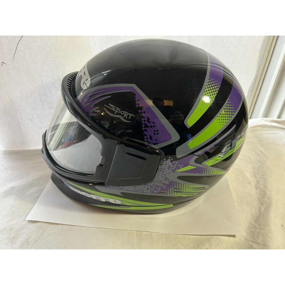 Bieffe Snowmobile Helmet Made In Italy Sz M Full Face Visor Black Green Gr 1400